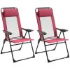 Outsunny Folding Patio Chairs Set of 2, Outdoor Deck Chair with Adjustable Sling Back, Camping Chair with Removable Headrest for Garden, Backyard, Law