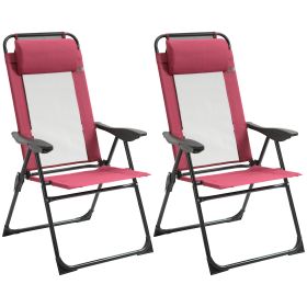 Outsunny Folding Patio Chairs Set of 2, Outdoor Deck Chair with Adjustable Sling Back, Camping Chair with Removable Headrest for Garden, Backyard, Law