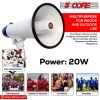 5Core Megaphone Bullhorn Speaker 20W Bull Horn Battery Power Cheer Megafono 300 Meters Range Loudspeaker W Siren Recording Ergonomic Handle for Coache