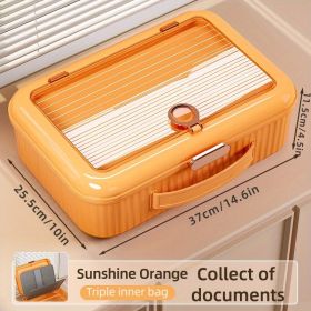 1pc Document Storage Bag, Household File Storage Box, Card Holder, Family Important Information, Certificate, Real Estate Book, Receipt Storage Box (Color: Orange [built-in Three Compartments])